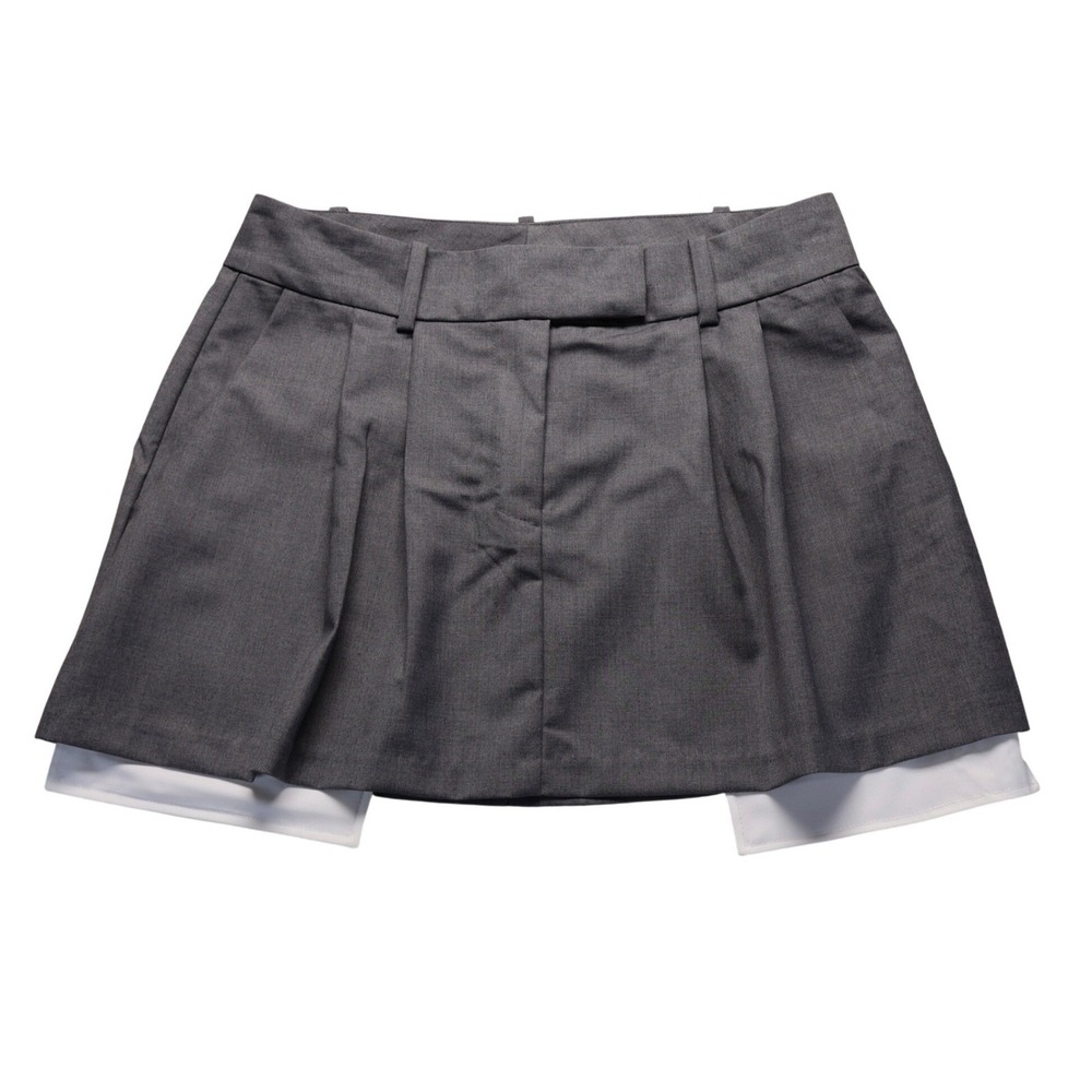 WAYF Grey Layered Mini Skirt with Contrast White Hem Size M NWT Dark Academia